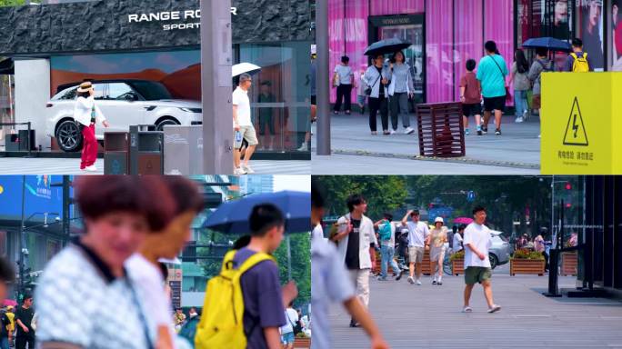 城市夏天暑假酷暑高温炎热街道人群人流街景