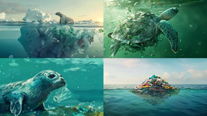 海洋污染 白色垃圾 环境污染创意海报