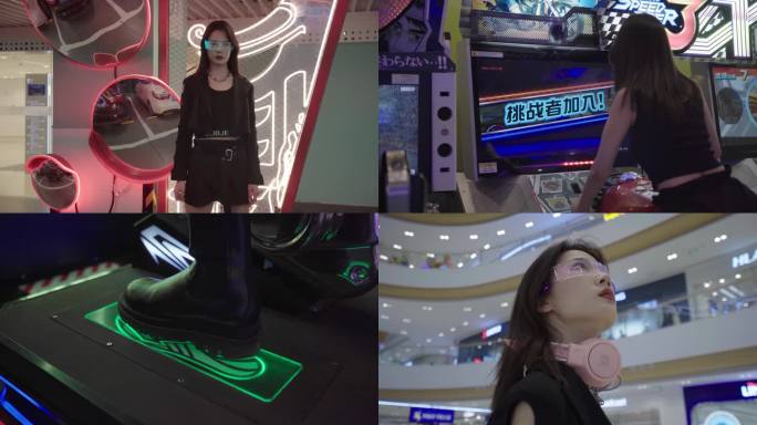 未来科技赛博朋克美女商场购物电玩城