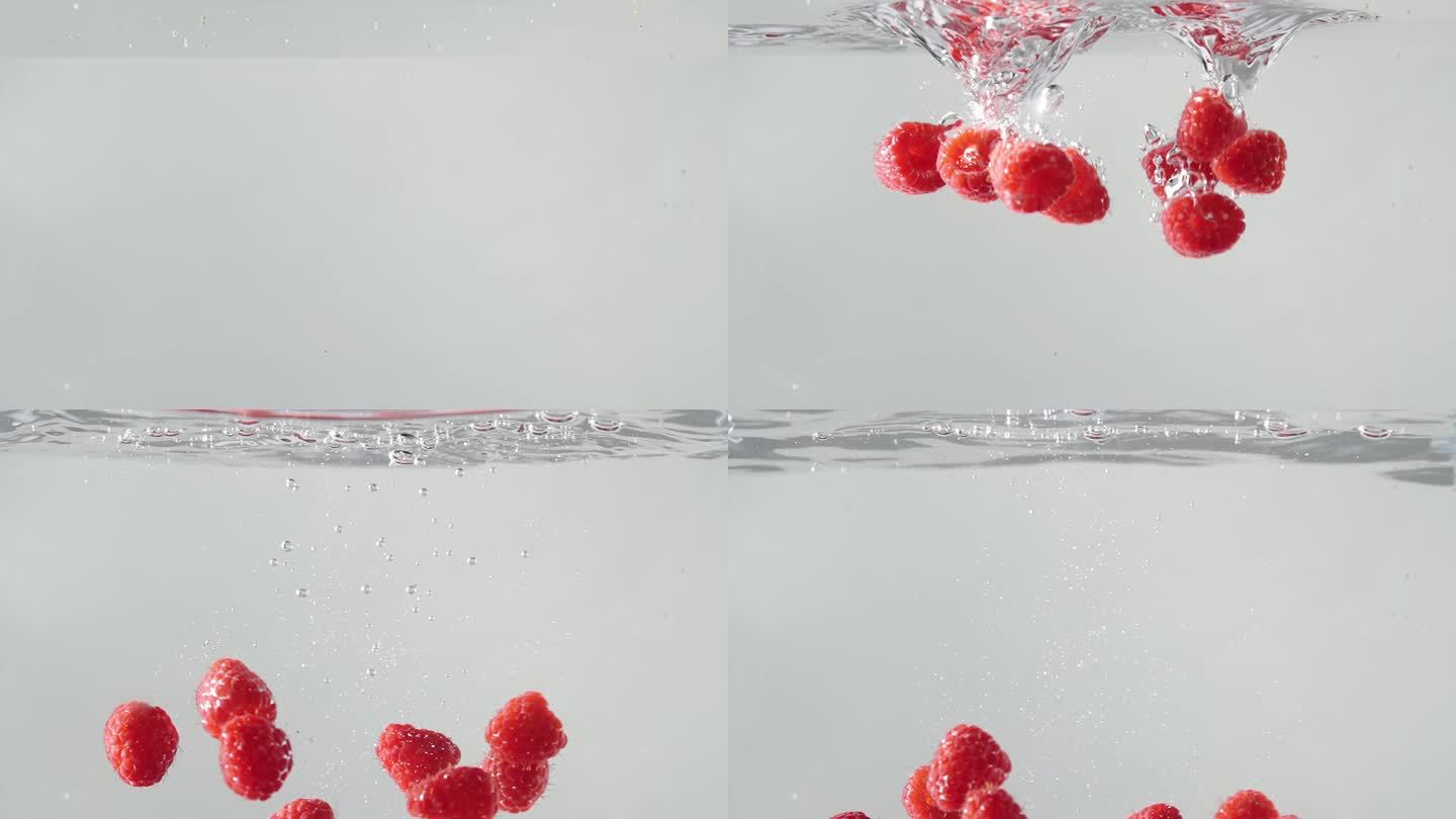 新鲜树莓落入水中 慢动作升格