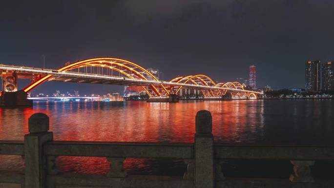广西柳州文惠桥江滨夜景大范围延时