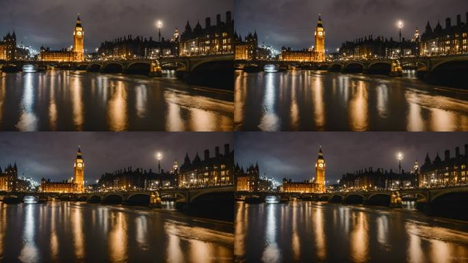 英国伦敦泰晤士河的夜景