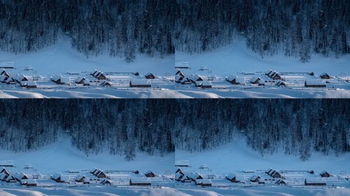 新疆北疆阿勒泰禾木冬季雪景童话世界延时