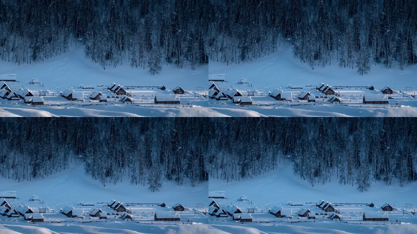 新疆北疆阿勒泰禾木冬季雪景童话世界延时