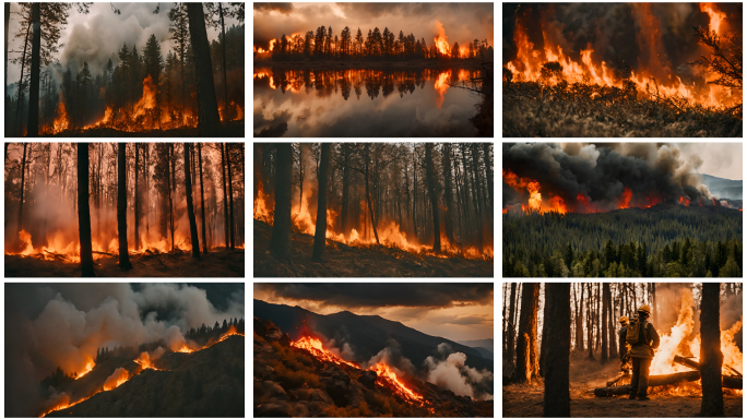 山火森林火灾大火烧山消防员救援自然灾害