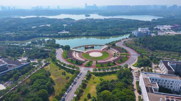 江西南昌大学前湖校区校园航拍风景风光素材