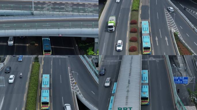 公交车行驶 BRT 城市道路 高架桥