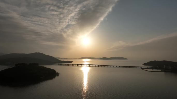 苏州西山太湖大桥日落航拍
