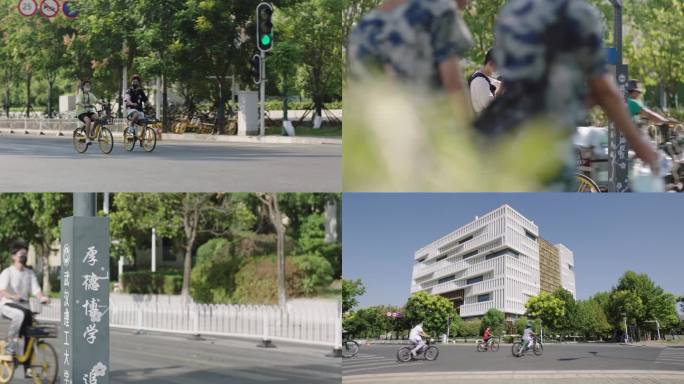 武汉理工大学图书馆学生骑自行车