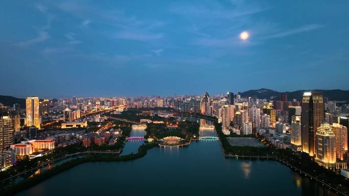 厦门白鹭洲筼筜湖夜景4K城市航拍