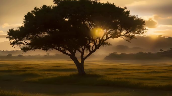 日落黄昏时的非洲草原