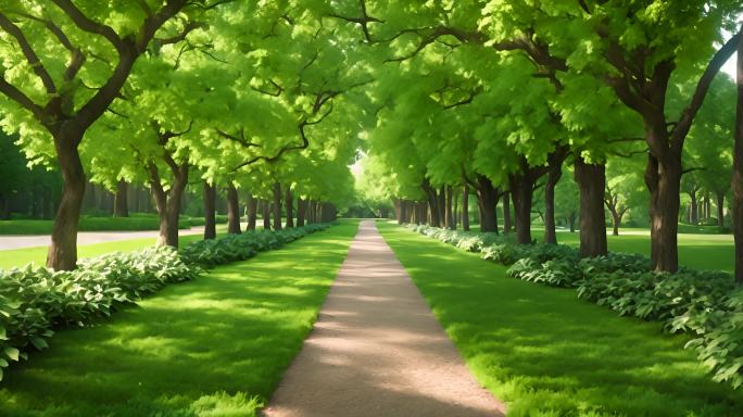 城市公园绿色草坪的树