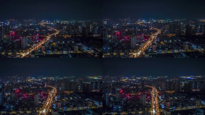 泰安城市夜景航拍