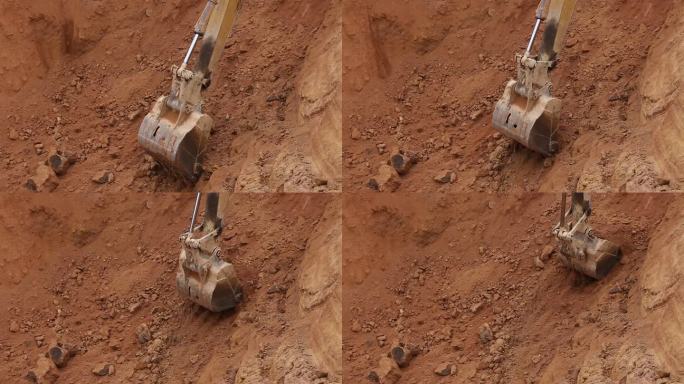 挖机挖土作业特写