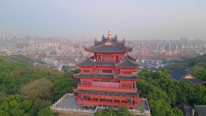 杭州西湖景区城隍阁夜景航拍