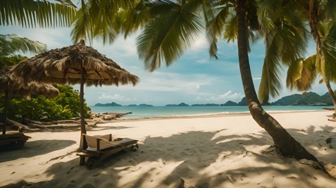 热带海蓝宝石色的海滩棕榈树