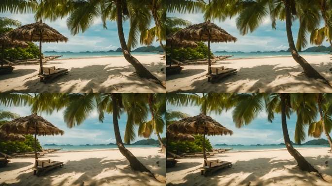 热带海蓝宝石色的海滩棕榈树
