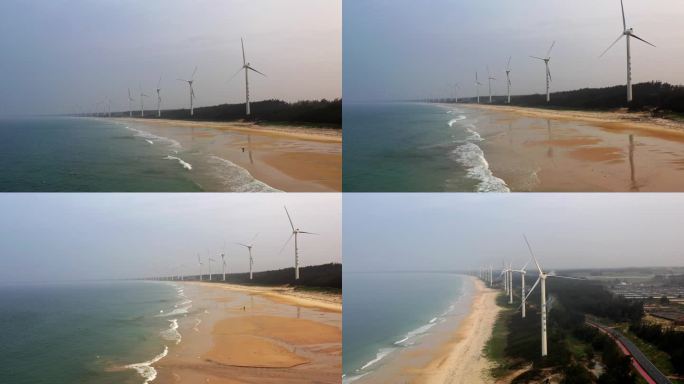 海边绿色能源风力发电风车