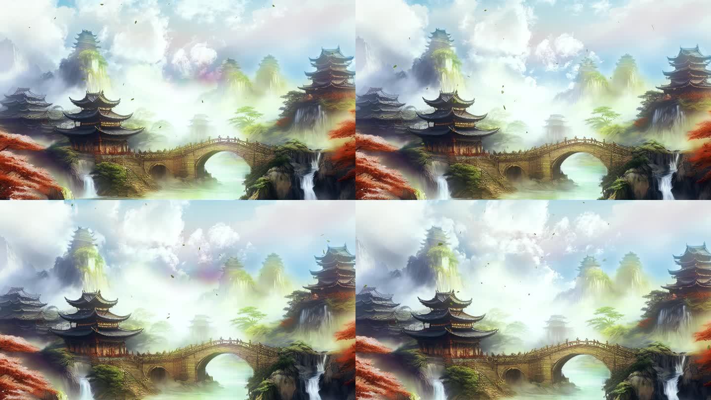 《上春山》中国风意境山水舞台背景4k