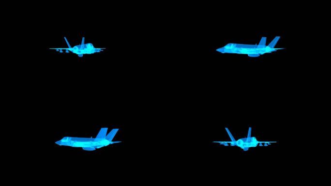 蓝色科技线条全息f35飞机透明通道素材