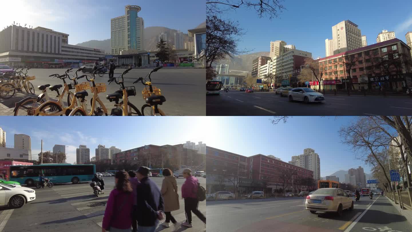 甘肃省兰州火车站冬天城市街道空旷的马路