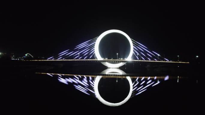 郑州城市夜景戒指桥滨河国际新城航拍