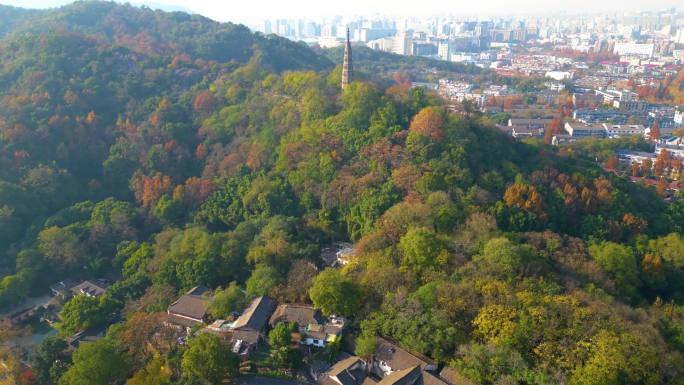 杭州西湖景区宝石山保俶塔风景航拍