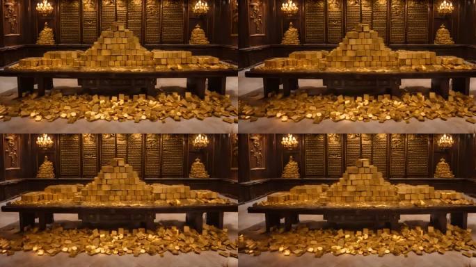 桌子上的黄金堆积金融危机