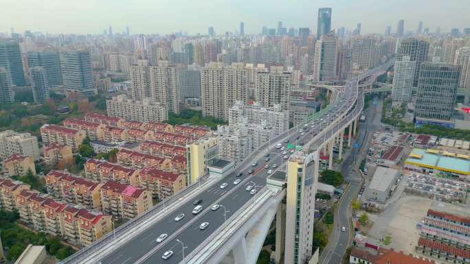 上海市黄浦江卢浦大桥高架桥车流视频素材航
