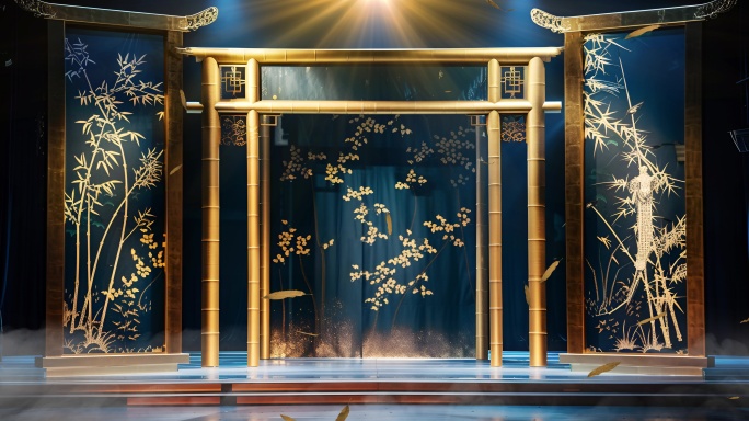 新中式古风国风竹林背景 屏风戏曲舞台背景