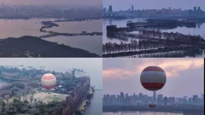 观光氦气球东湖花旦晨雾日落楚城东湖绿道