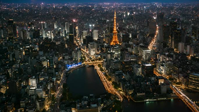 东京夜景的航拍