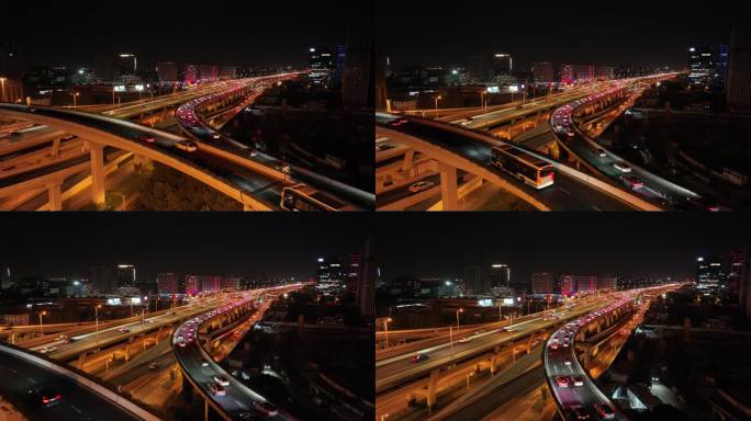 航拍都市夜晚车流