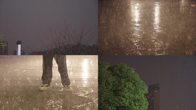 城市夜晚下大雨