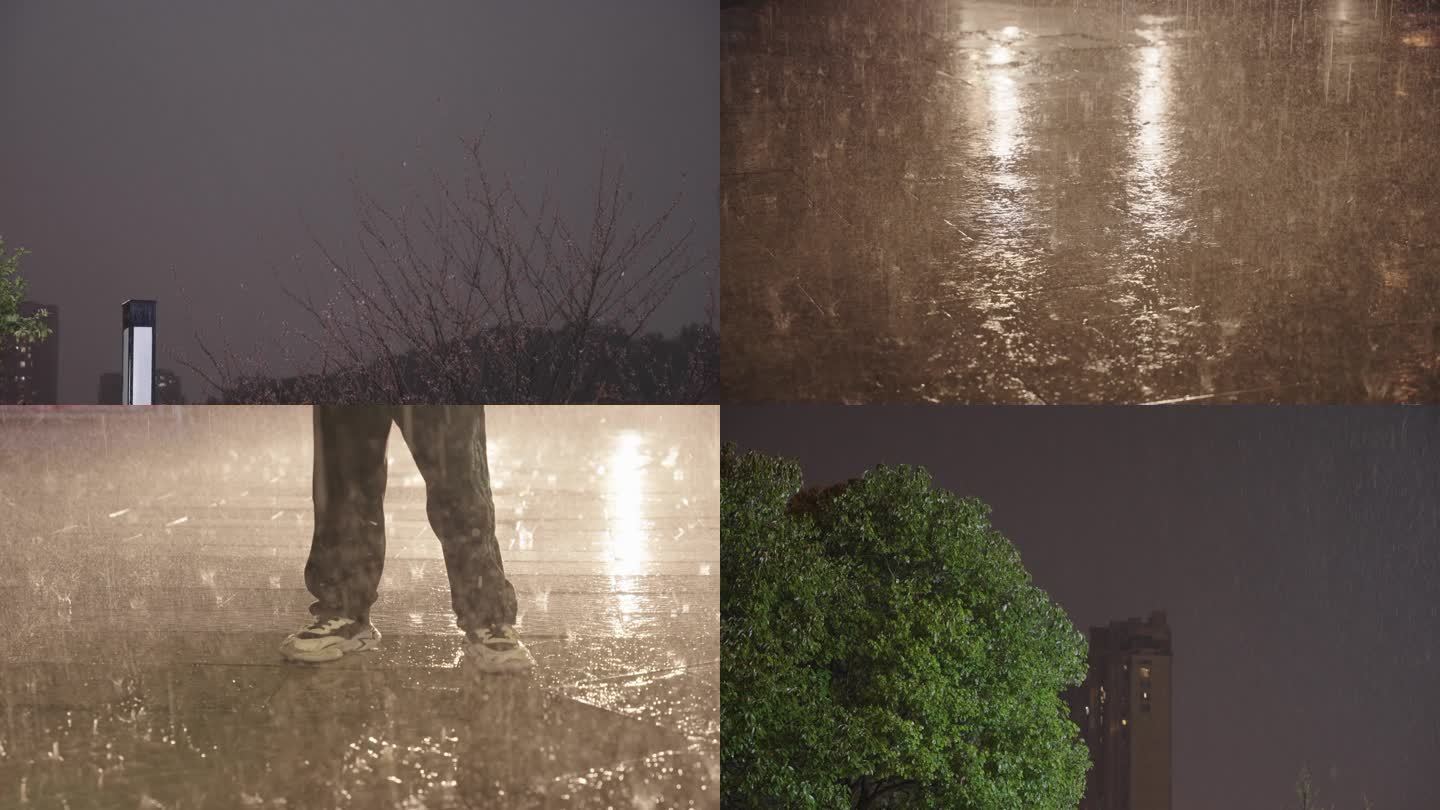 城市夜晚下大雨