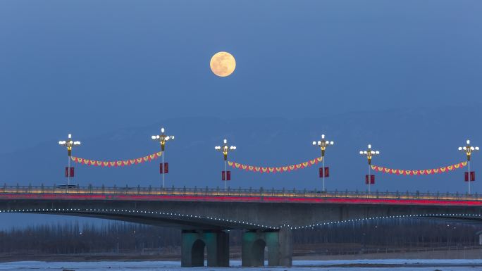 甘肃张掖黑河大桥局部满月超级月亮风光延时