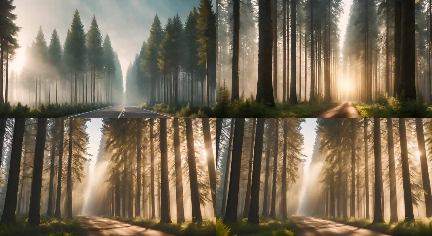 森林大道早晨迷雾