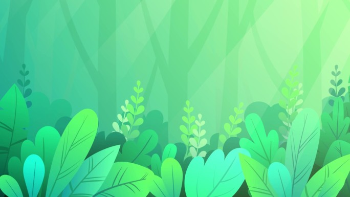 清新卡通植物树叶摆动蓝绿背景
