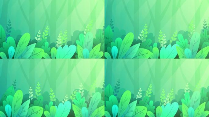 清新卡通植物树叶摆动蓝绿背景