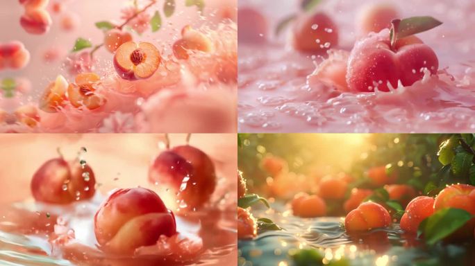 4K原创农场桃子创意动画水蜜桃桃子汁