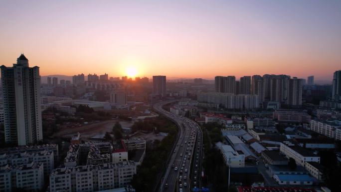 4K云南昆明城市天际线日出航拍视频