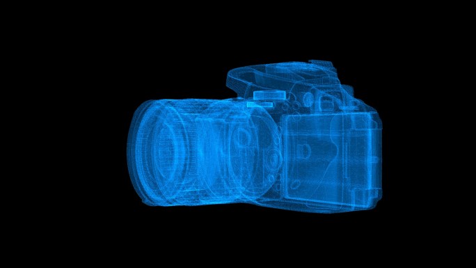 蓝色全息线框科技尼康相机素材带通道