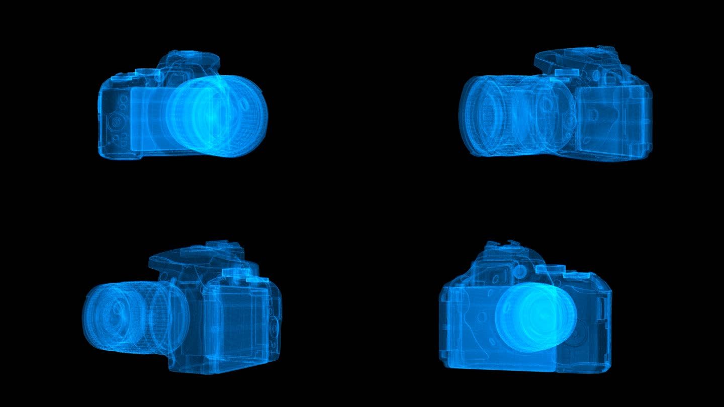 蓝色全息线框科技尼康相机素材带通道
