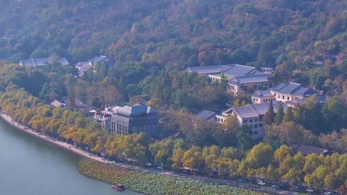 浙江杭州西湖景区宝石山保俶塔航拍北山街素