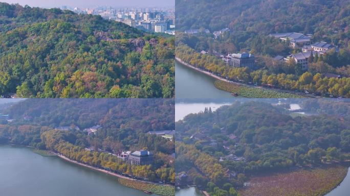 浙江杭州西湖景区宝石山保俶塔航拍北山街素