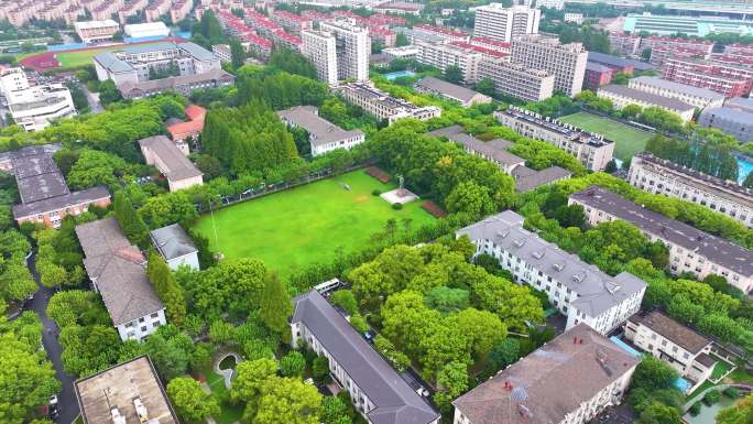 上海市华东理工大学徐汇校区航拍校园风景风