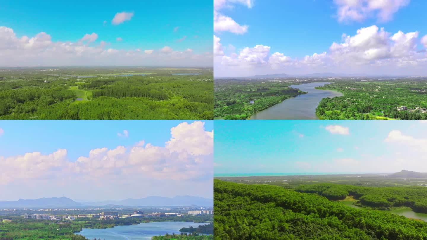 博鳌万泉河，自然乡村蓝天白云河流素材