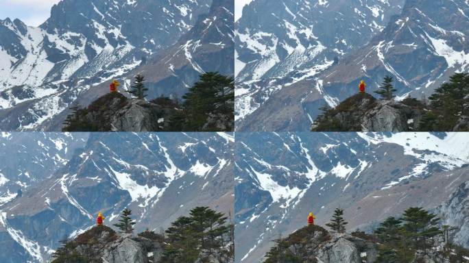 航拍玉龙雪山登山