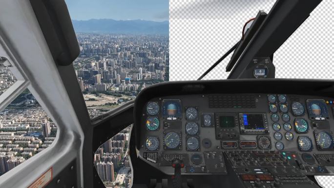 直升机驾驶舱第一视角飞行动画透明通道绿幕