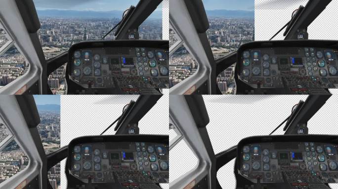 直升机驾驶舱第一视角飞行动画透明通道绿幕